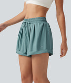 Mid Rise Drawstring 2-in-1 Baggy Running Shorts with Pocket — Aquifer — view 3