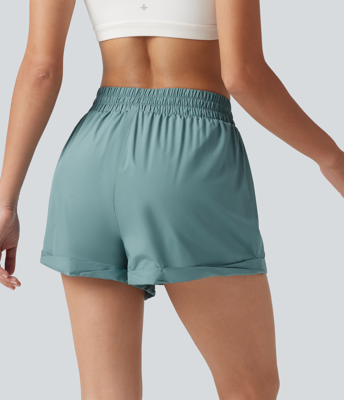Mid Rise Drawstring 2-in-1 Baggy Running Shorts with Pocket — Aquifer — view 2