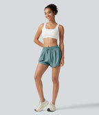 Mid Rise Drawstring 2-in-1 Baggy Running Shorts with Pocket — Aquifer — view 6
