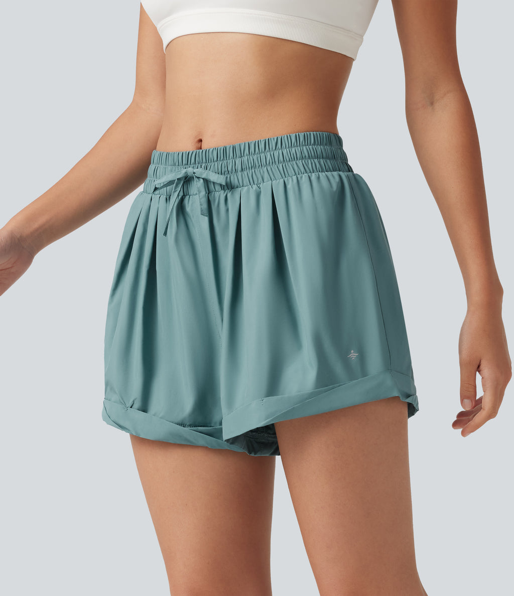 Mid Rise Drawstring 2-in-1 Baggy Running Shorts with Pocket — Aquifer — view 5