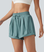 Mid Rise Drawstring 2-in-1 Baggy Running Shorts with Pocket — Aquifer — view 5