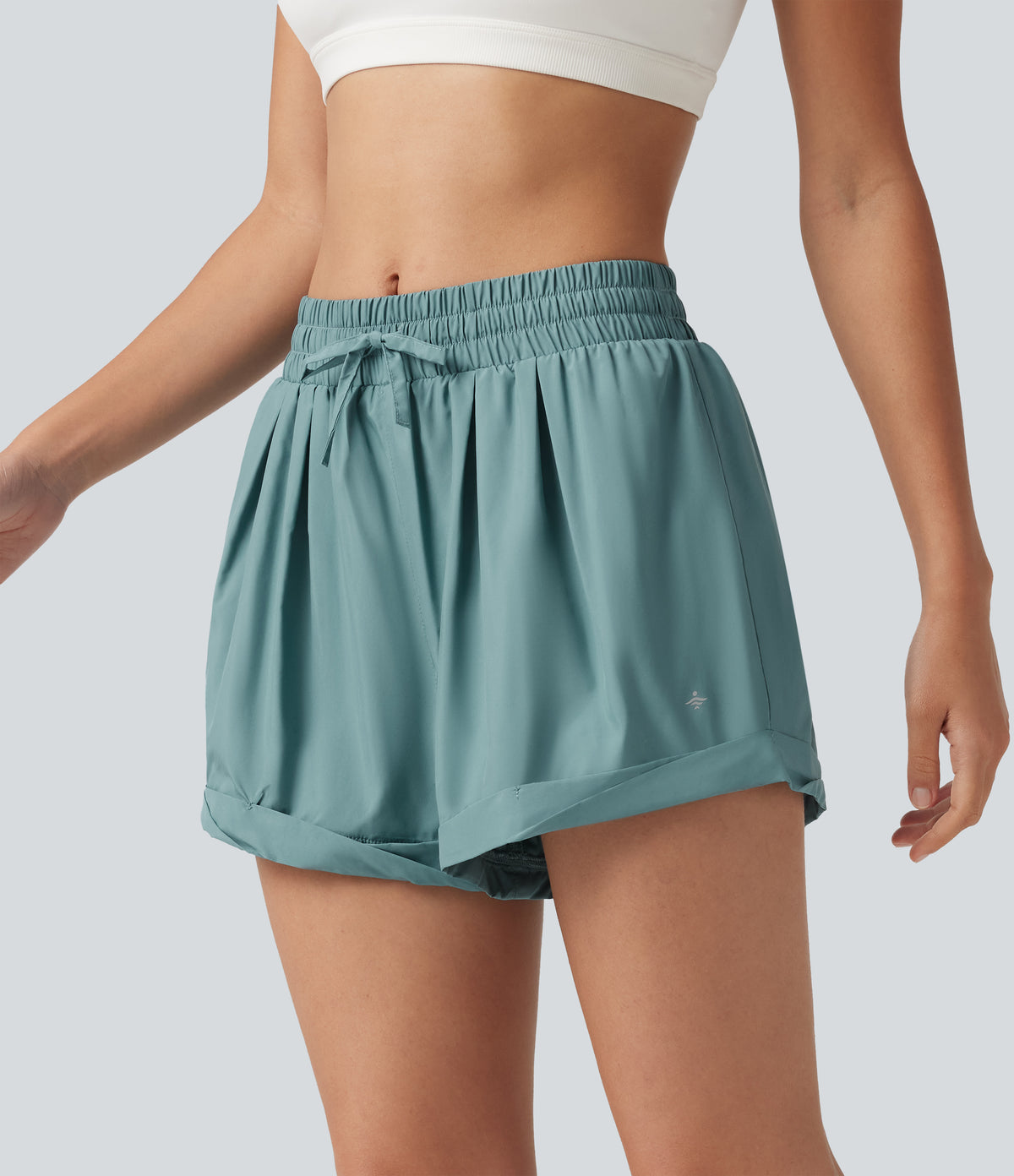 Mid Rise Drawstring 2-in-1 Baggy Running Shorts with Pocket — Aquifer — view 5