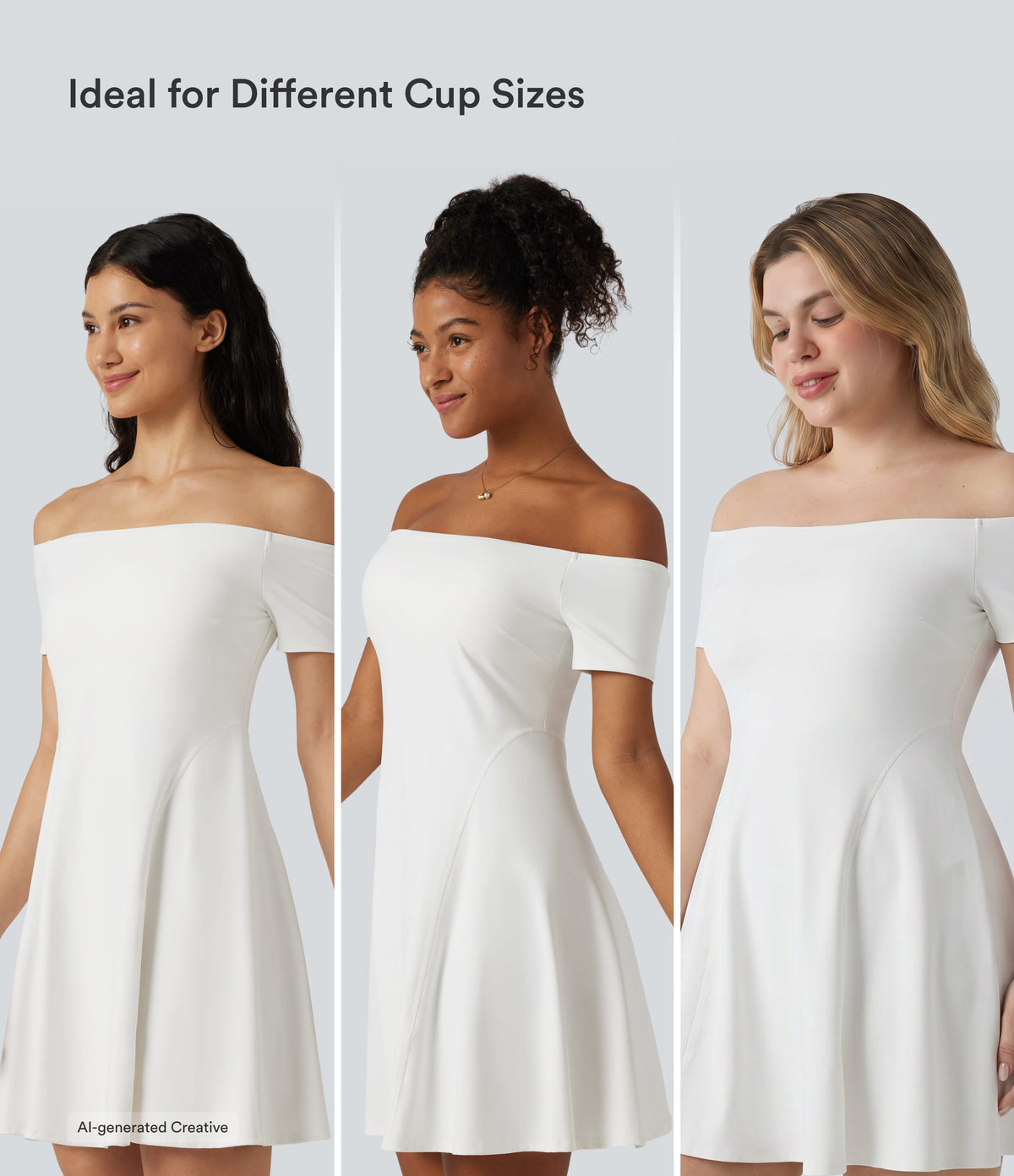 Plush Off Shoulder Short Sleeve Built-in Bra Mini Casual Dress B-DD Cups — White — view 4