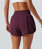 High Waisted 2-in-1 Crossover Curved Hem Quick Dry Running Shorts 3'' with Pockets — Amaranth — view 2