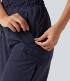 High Waisted Drawstring Bermuda Quick Dry Cool Touch Casual Cargo Shorts 7'' with Pockets-UPF40+ — Peacoat — view 6