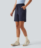 High Waisted Drawstring Bermuda Quick Dry Cool Touch Casual Cargo Shorts 7'' with Pockets-UPF40+ — Peacoat — view 1