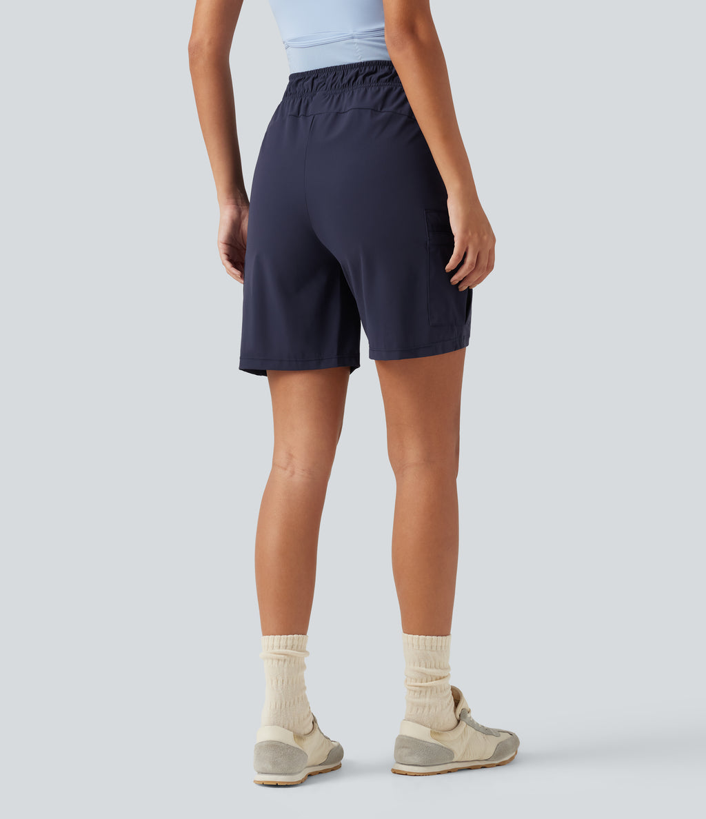 High Waisted Drawstring Bermuda Quick Dry Cool Touch Casual Cargo Shorts 7'' with Pockets-UPF40+ — Peacoat — view 2
