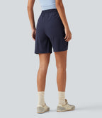 High Waisted Drawstring Bermuda Quick Dry Cool Touch Casual Cargo Shorts 7'' with Pockets-UPF40+ — Peacoat — view 2