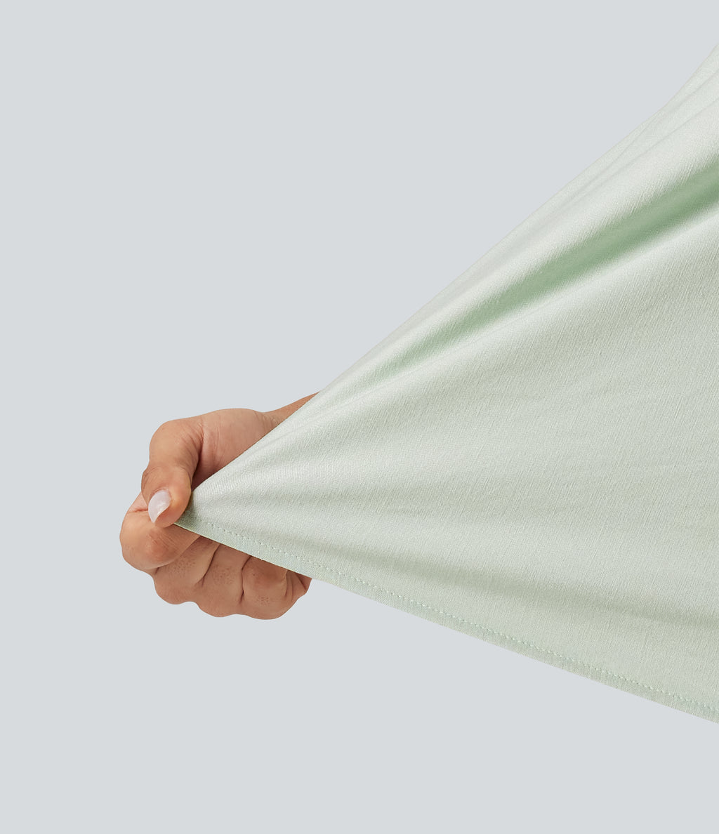 V Neck Cap Sleeve Casual Cotton Linen Blouse — Mint Gray — view 5