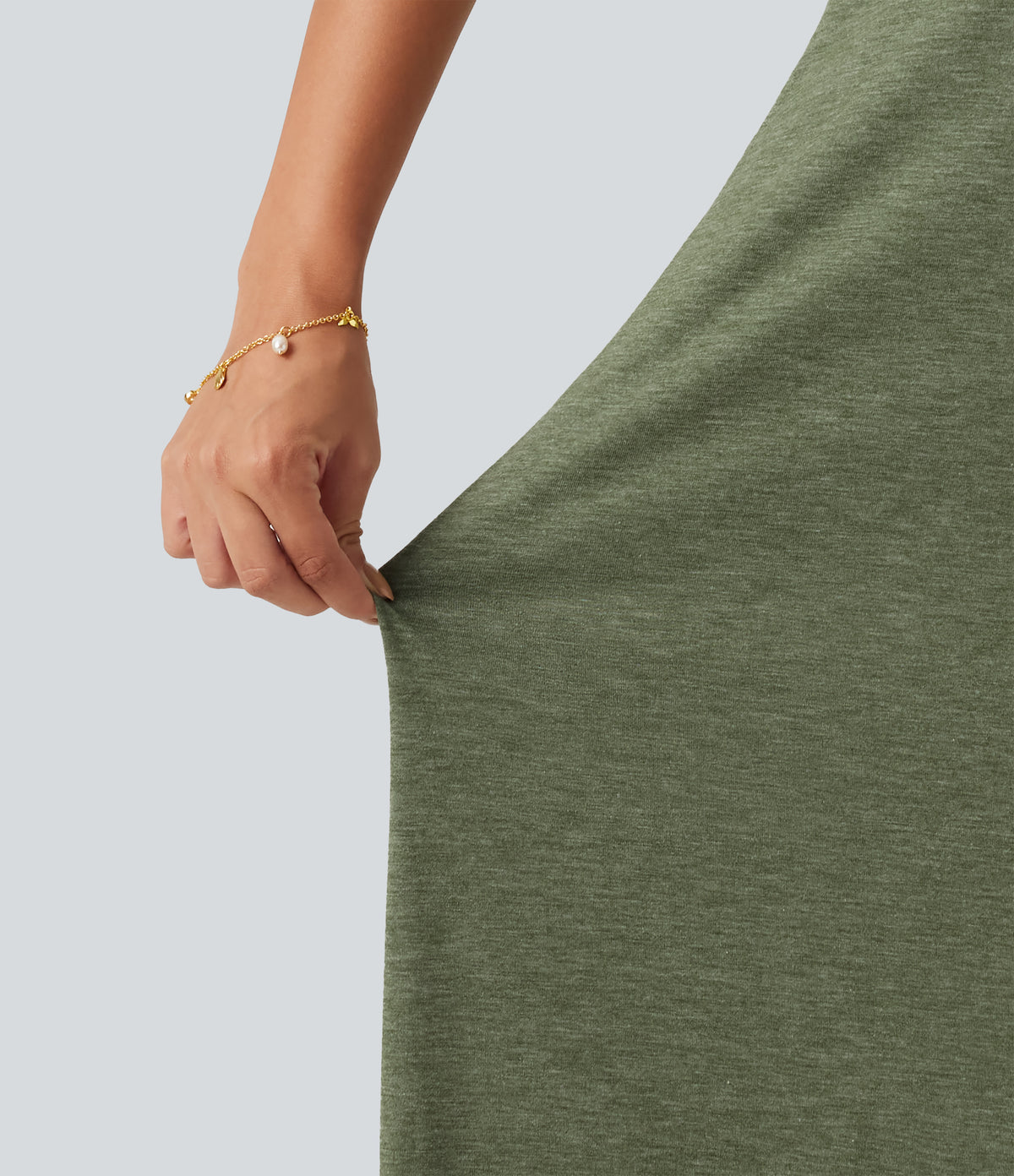 V Neck Split Hem Maxi Casual Slip Dress with Pockets — Light Green Floral Yarn — view 7