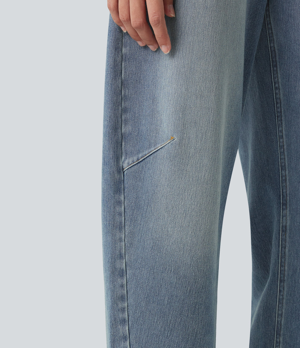 High-waisted Casual Barrel Leg Jeans with Pockets — Coronet Blue Denim — view 6