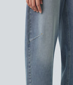 High-waisted Casual Barrel Leg Jeans with Pockets — Coronet Blue Denim — view 6