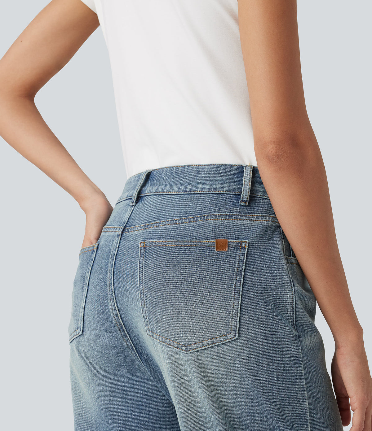 High-waisted Casual Barrel Leg Jeans with Pockets — Coronet Blue Denim — view 5