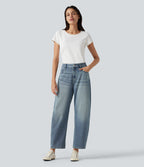 High-waisted Casual Barrel Leg Jeans with Pockets — Coronet Blue Denim — view 7