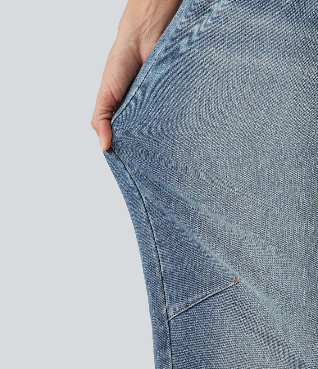 High-waisted Casual Barrel Leg Jeans with Pockets — Coronet Blue Denim — view 4