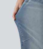 High-waisted Casual Barrel Leg Jeans with Pockets — Coronet Blue Denim — view 4