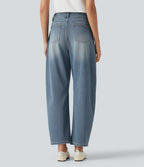 High-waisted Casual Barrel Leg Jeans with Pockets — Coronet Blue Denim — view 2