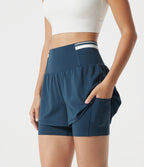 Airy Reflective Super High Waisted Tummy Control 2-in-1 Cool Touch Workout Shorts 5'' with Pockets — Majolica Blue — view 6
