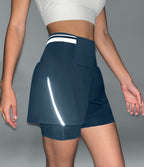 Airy Reflective Super High Waisted Tummy Control 2-in-1 Cool Touch Workout Shorts 5'' with Pockets — Majolica Blue — view 4
