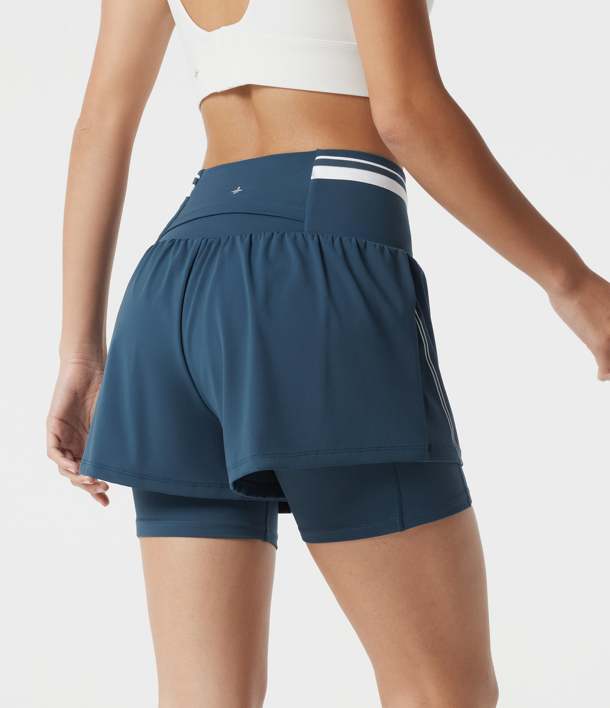 Airy Reflective Super High Waisted Tummy Control 2-in-1 Cool Touch Workout Shorts 5'' with Pockets — Majolica Blue — view 2