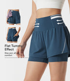 Airy Reflective Super High Waisted Tummy Control 2-in-1 Cool Touch Workout Shorts 5'' with Pockets — Majolica Blue — view 1