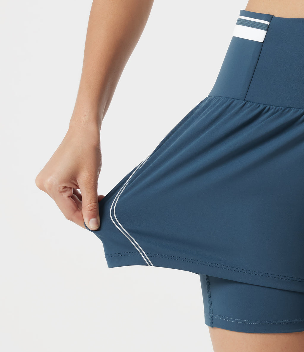 Airy Reflective Super High Waisted Tummy Control 2-in-1 Cool Touch Workout Shorts 5'' with Pockets — Majolica Blue — view 8