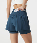 Airy Reflective Super High Waisted Tummy Control 2-in-1 Cool Touch Workout Shorts 5'' with Pockets — Majolica Blue — view 7
