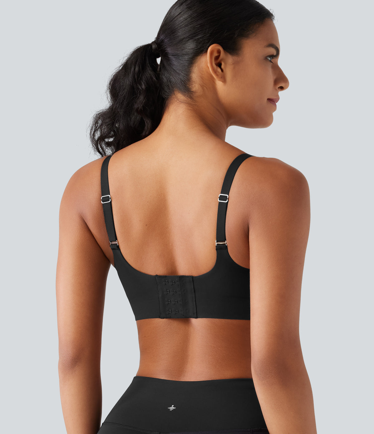 Low Support Deep V Neck Non-Removable Pad Push Up Yoga Sports Bra — Black — view 9