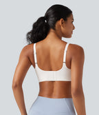 Low Support Deep V Neck Non-Removable Pad Push Up Yoga Sports Bra — White — view 5
