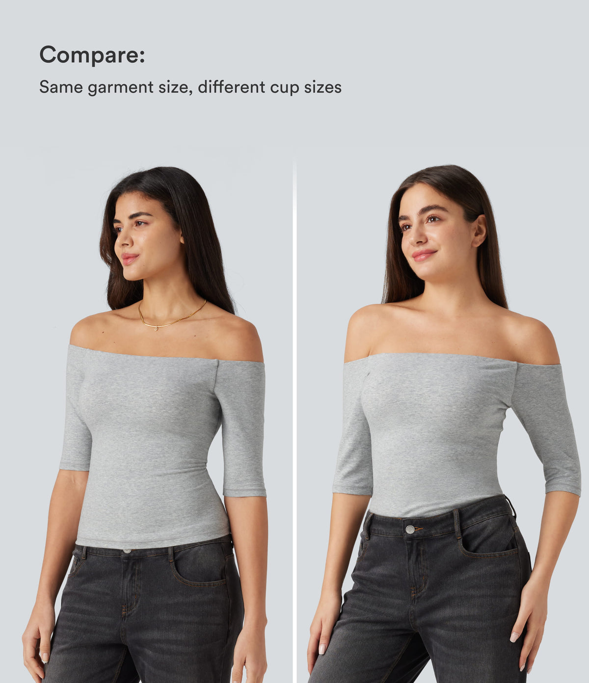 Cotton Jersey Off-Shoulder Removable Straps Half Sleeve Built-in Bra Casual T-Shirt B-DD Cups — Urban Mist — view 4