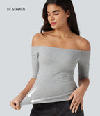 Cotton Jersey Off-Shoulder Removable Straps Half Sleeve Built-in Bra Casual T-Shirt B-DD Cups — Urban Mist — view 7