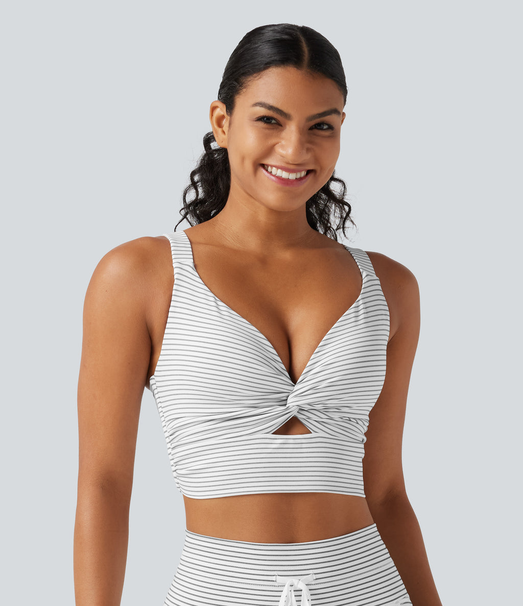 Low Support Non-Removable Pad Push-Up Stripe Yoga Sports Bra — Zebra Ripple — view 5