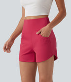 Airy High Waisted Curved Hem Skinny Cool Touch Casual Shorts 4'' with Pockets — Winterberry — view 3
