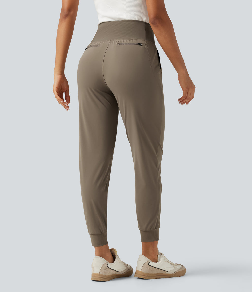 High Waisted Tapered Work Joggers with Pockets — Dawn Brown — view 2