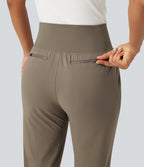 High Waisted Tapered Work Joggers with Pockets — Dawn Brown — view 5