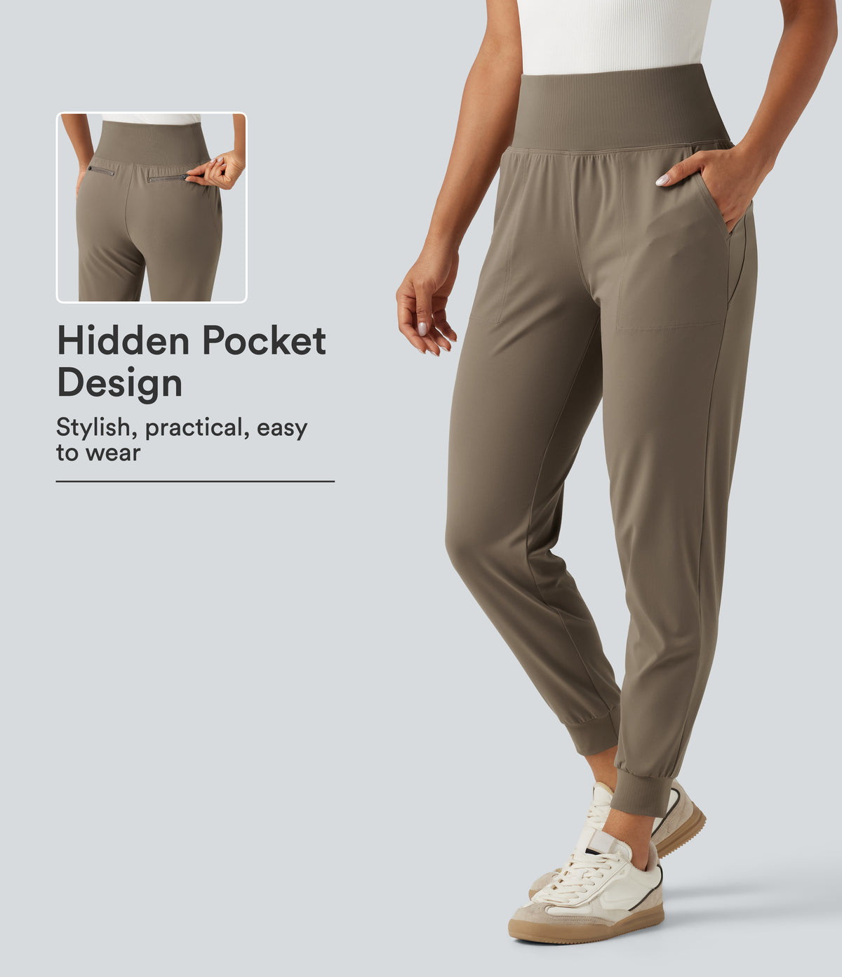 High Waisted Tapered Work Joggers with Pockets — Dawn Brown — view 1