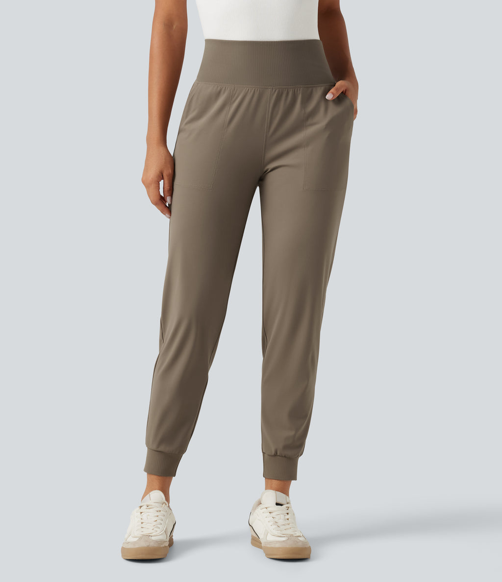 High Waisted Tapered Work Joggers with Pockets — Dawn Brown — view 3