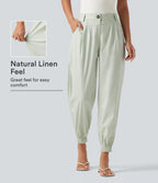 Mid Rise Cotton Linen Casual Joggers with Pockets — Pale Aqua — view 1
