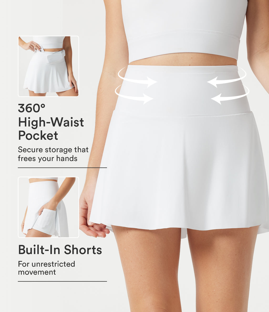 Airy High Waisted Tummy Control 2-in-1 Cool Touch Mini Workout Skirt with Pockets-UPF50+ — White — view 1