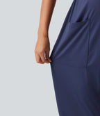 Square Neck Tapered Casual Maternity Jumpsuit with Pockets — Black Iris — view 6