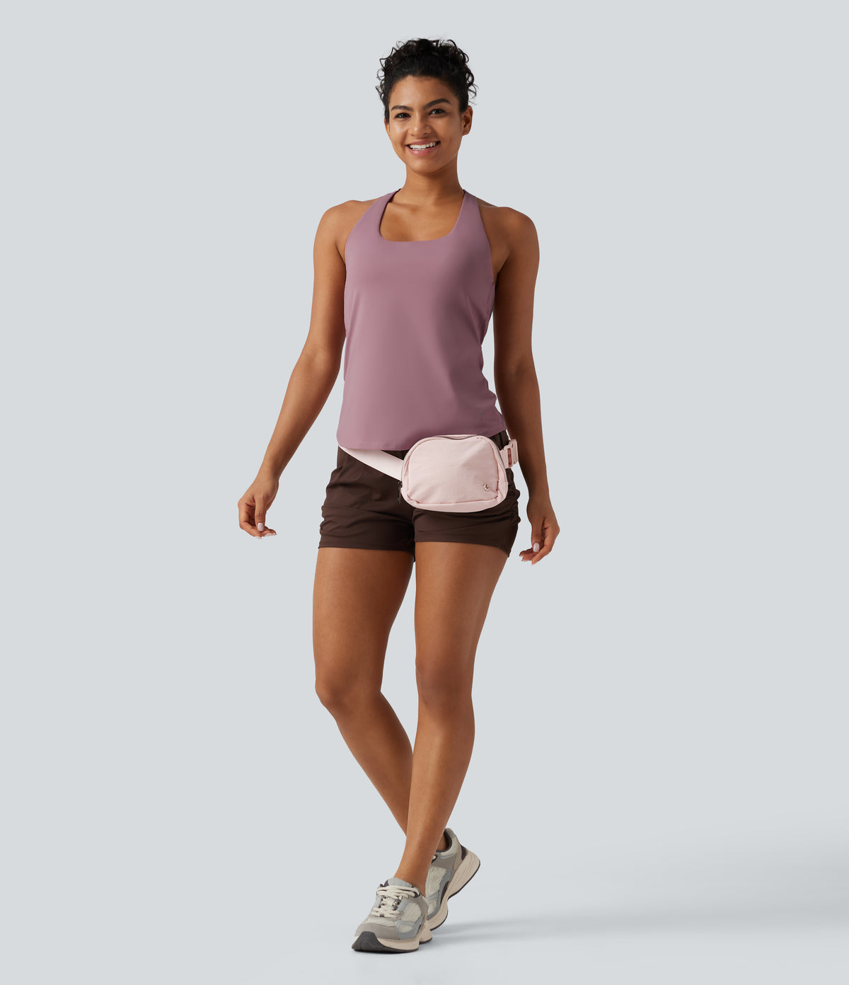 U Neck Built-in Bra Cool Touch Quick Dry Yoga Tank Top-UPF50+ — Nostalgia Rose — view 7