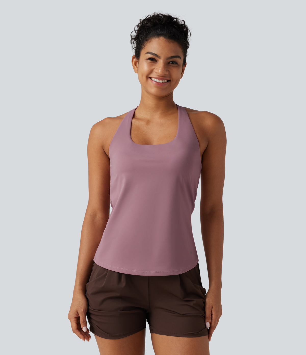 U Neck Built-in Bra Cool Touch Quick Dry Yoga Tank Top-UPF50+ — Nostalgia Rose — view 3