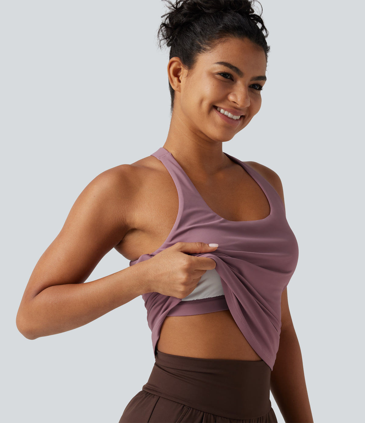 U Neck Built-in Bra Cool Touch Quick Dry Yoga Tank Top-UPF50+ — Nostalgia Rose — view 1
