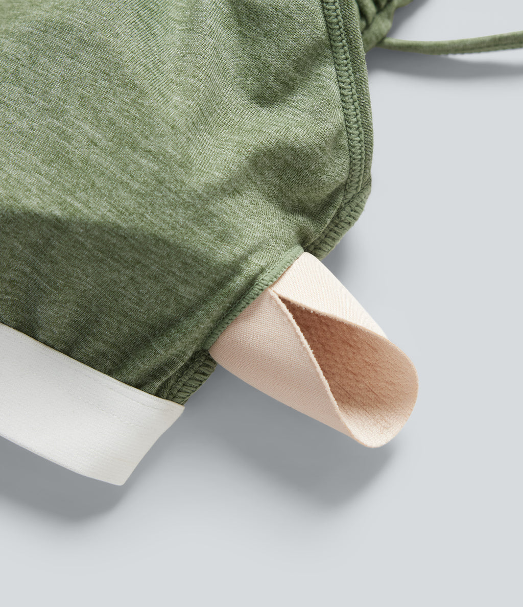 Built-In-Bra Ruched Wide Leg Heathered Casual Maternity Slip Jumpsuit with Pockets-Edition — Light Green Floral Yarn — view 7