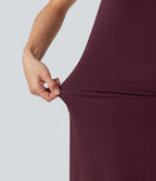 Ribbed Halter Cowl Neck Backless Built-in Bra Mini Casual Dress — Maroon Banner — view 6