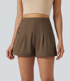 High-waisted Decorative Buttons Casual Baggy Shorts 3'' with Pockets — Sepia — view 1