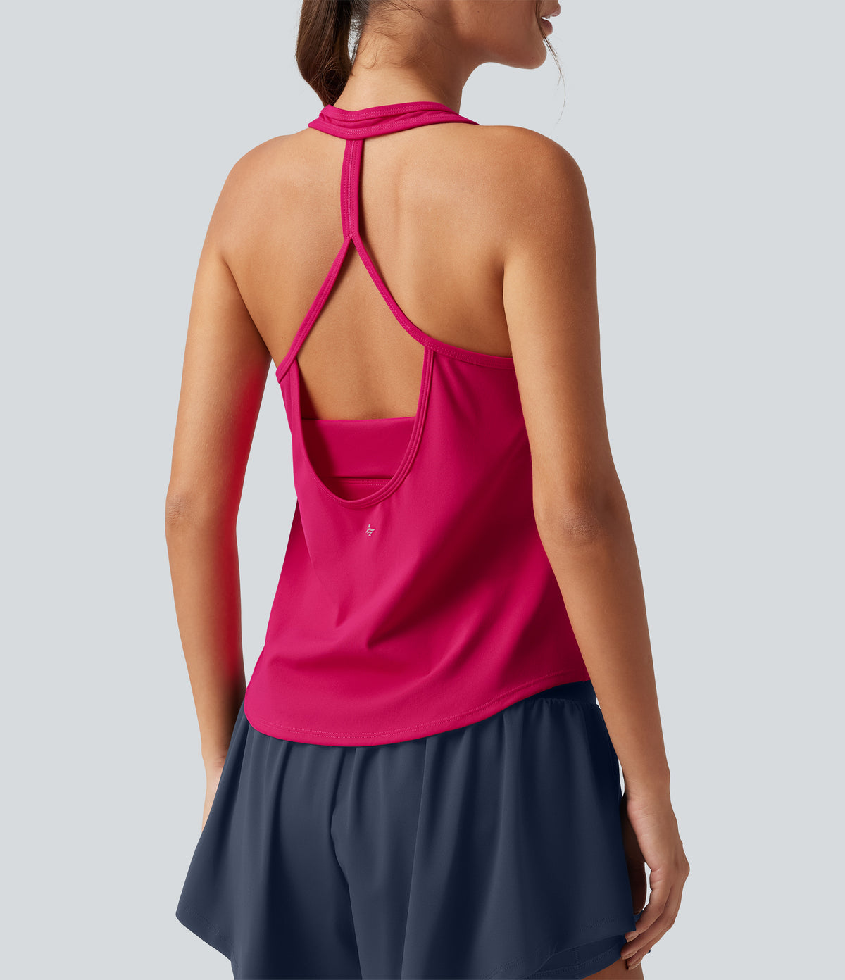 U Neck Built-in Bra Curved Hem Cool Touch Quick Dry Yoga Tank Top-UPF50+ — Bright Rose — view 6