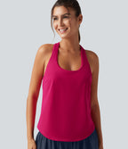 U Neck Built-in Bra Curved Hem Cool Touch Quick Dry Yoga Tank Top-UPF50+ — Bright Rose — view 7