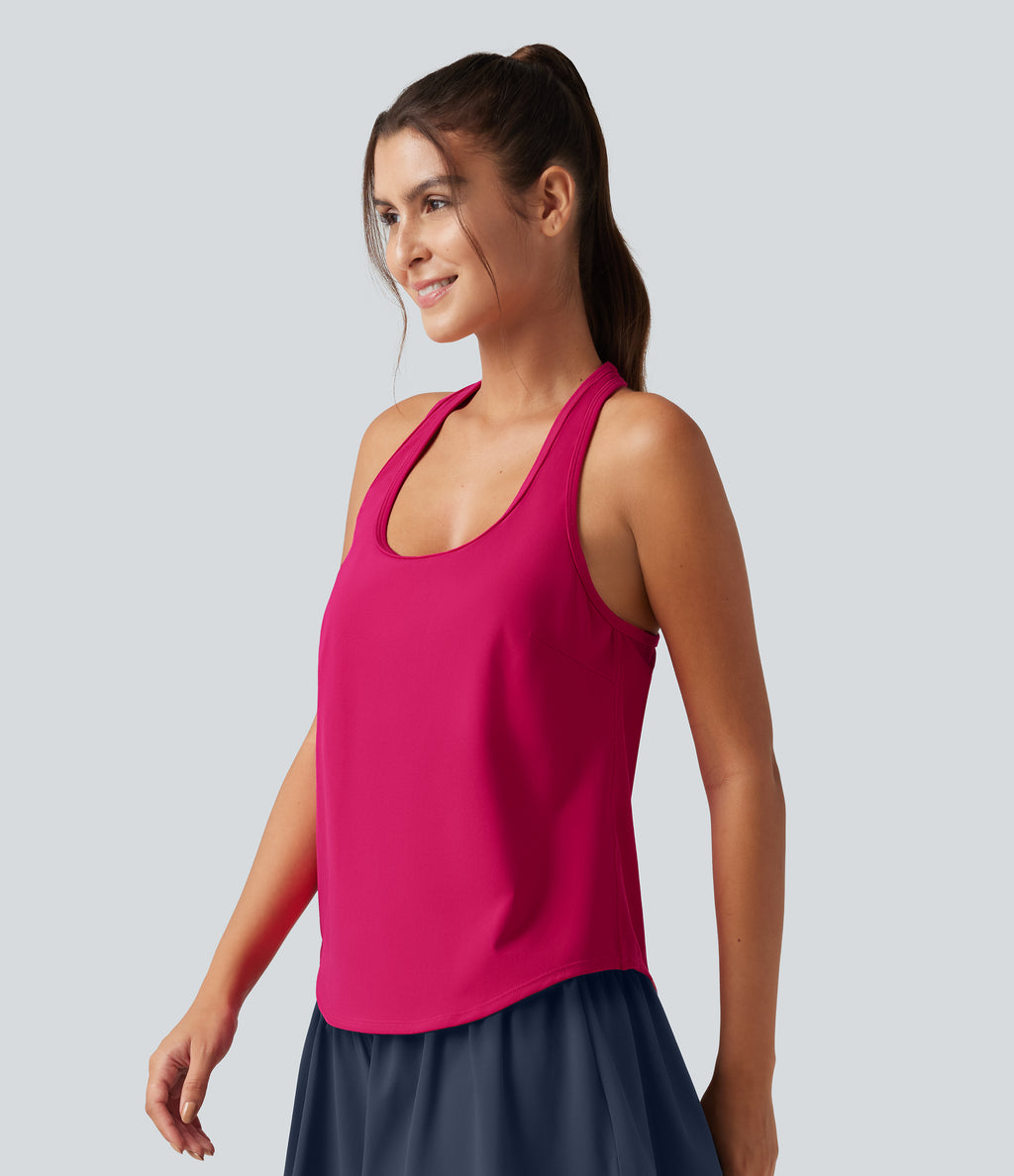 U Neck Built-in Bra Curved Hem Cool Touch Quick Dry Yoga Tank Top-UPF50+ — Bright Rose — view 4