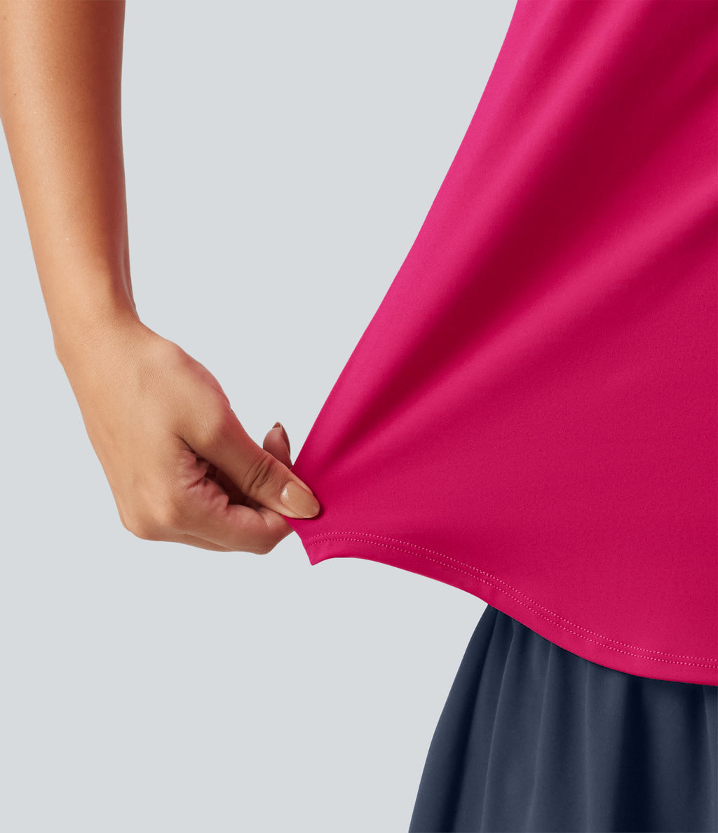 U Neck Built-in Bra Curved Hem Cool Touch Quick Dry Yoga Tank Top-UPF50+ — Bright Rose — view 8